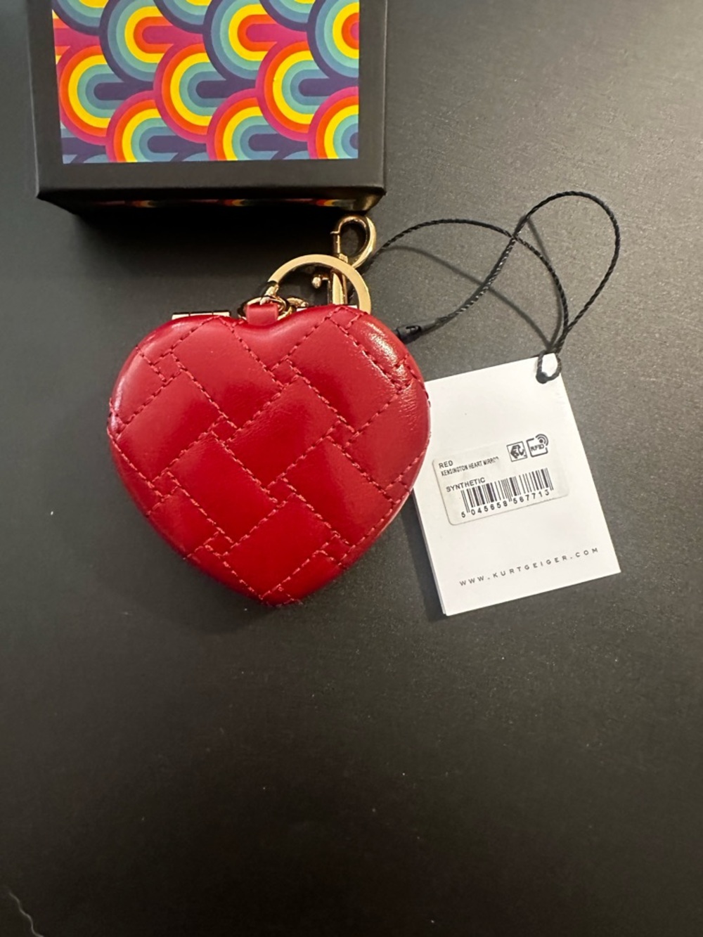Kurt Geiger Red Quilted Heart Double Sided Keyring Mirror with Gold Hardware - Picture 2 of 9